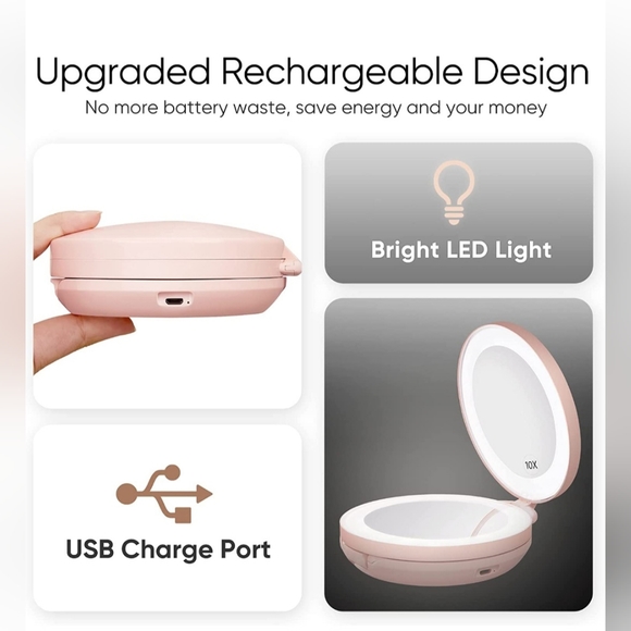 KEDSUM Upgraded Rechargeable Lighted Travel Makeup Mirror, 1X/10X Travel Magnify - Picture 3 of 4
